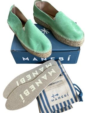 MANEBÍ Hamptons Suede Double Sole Espadrilles Shoe Pastel Mint EU 39 NIB Coastal